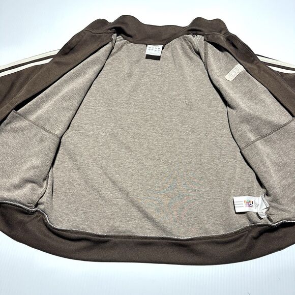 Adidas Retro Track Jacket Brown White Stripes Women’s Size L Spellout - Picture 2 of 11